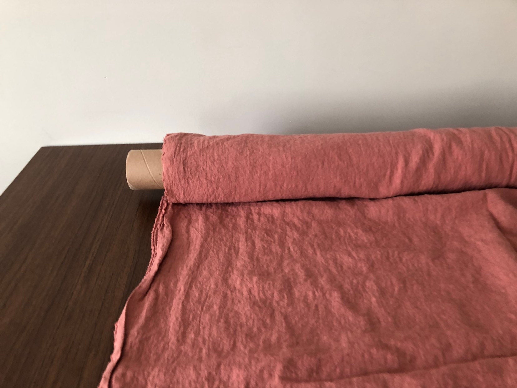 Extra Wide Soft Coral Linen Fabric: 100% Natural, 250cm Wide