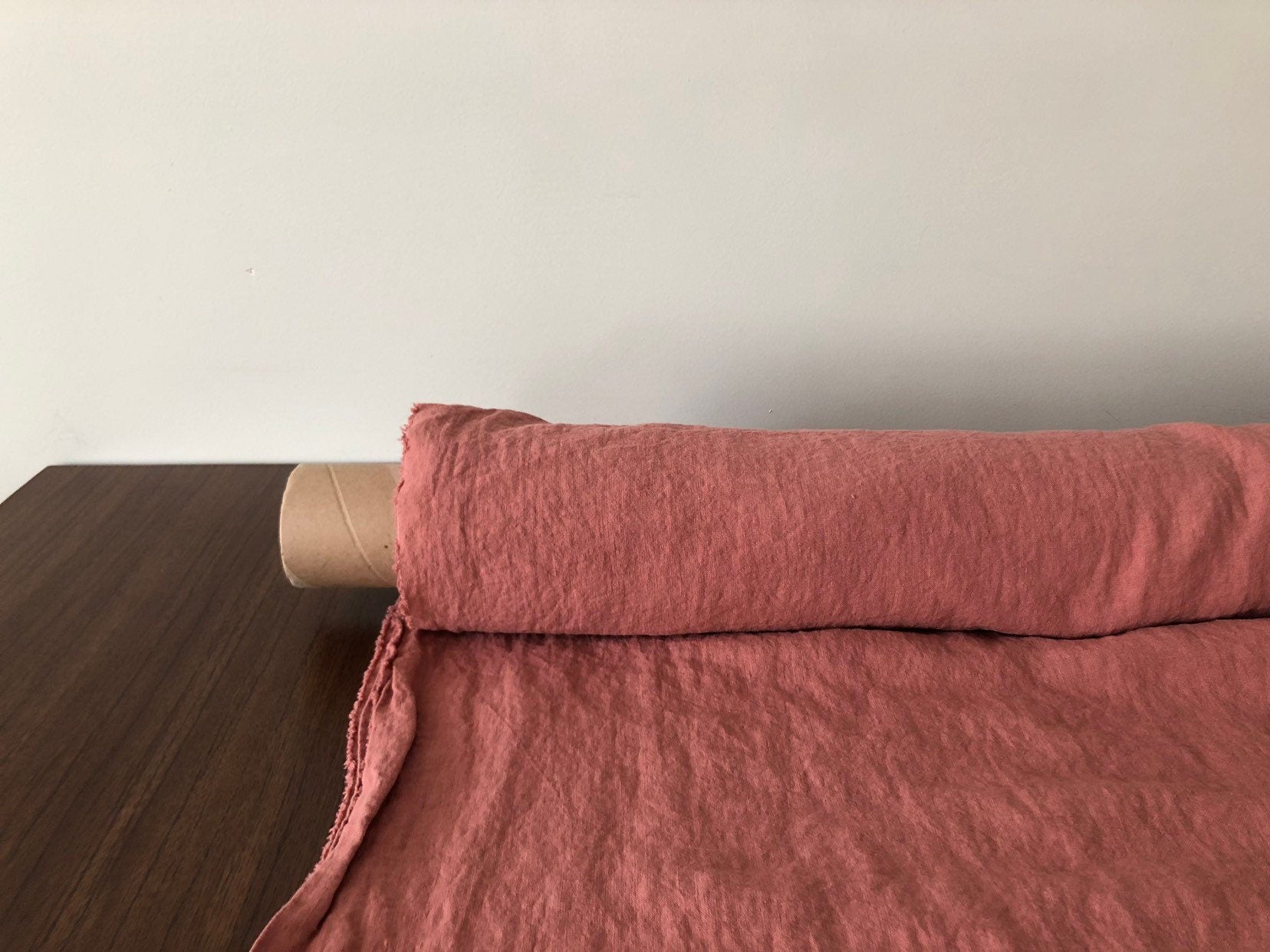 Extra Wide Soft Coral Linen Fabric: 100% Natural, 250cm Wide