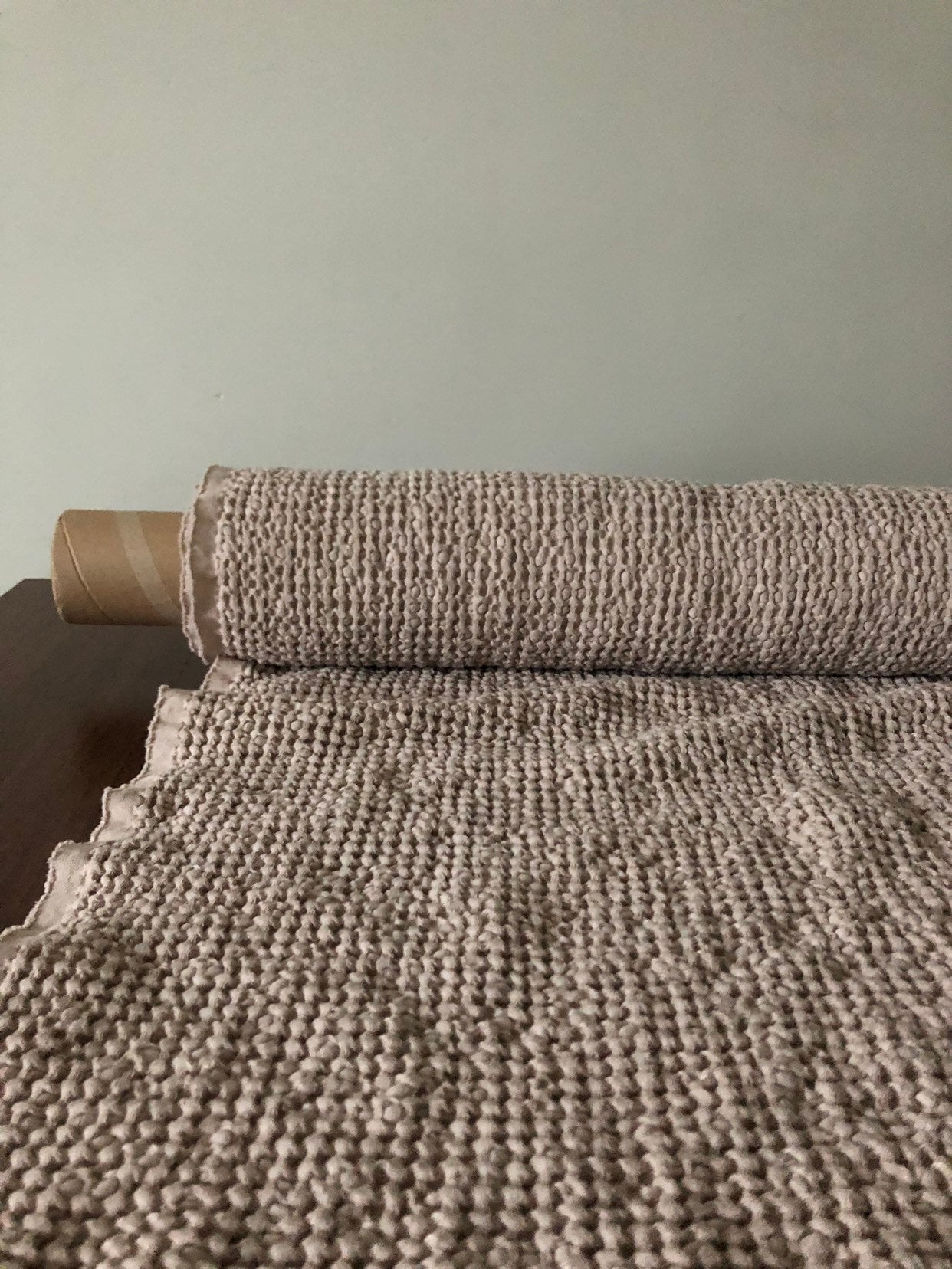 Waffle Linen Cotton Fabric: 88" Extra Wide Beige BGO137