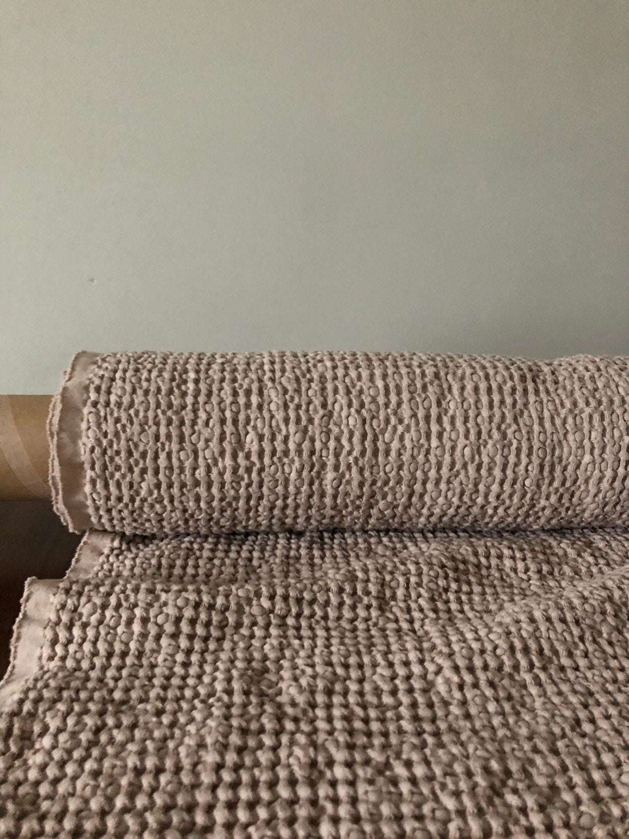 Waffle Linen Cotton Fabric: 88" Extra Wide Beige BGO137