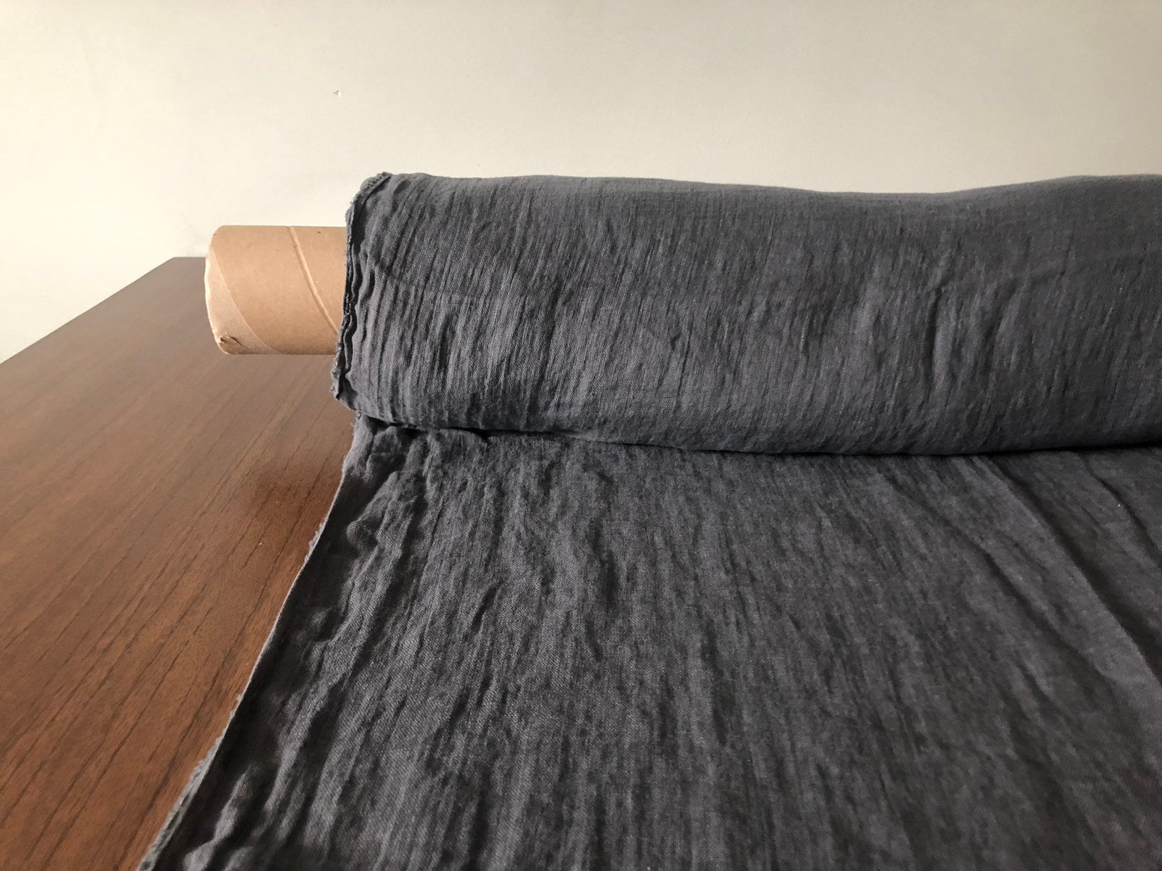 Dark Grey Linen Fabric: 100% Natural, Softened (90 g/150 cm)