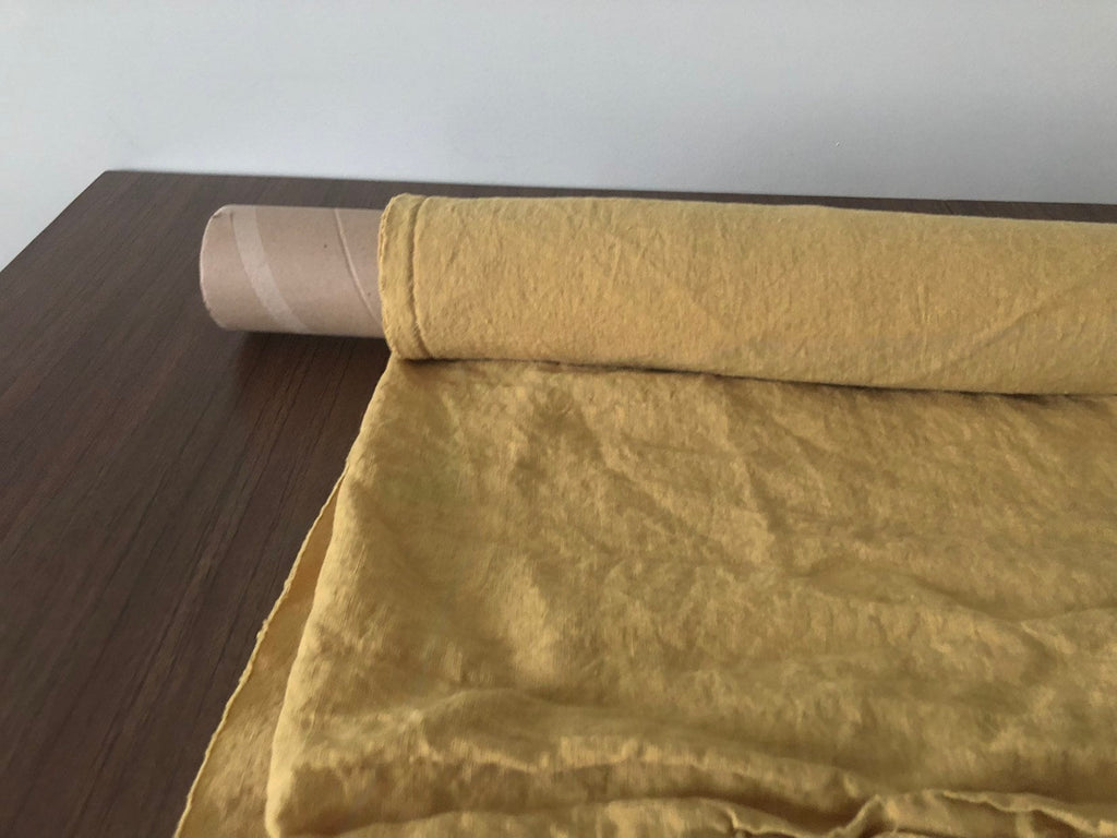 Extra Wide Mustard Linen Fabric: Softened Bedding & Sewing Material