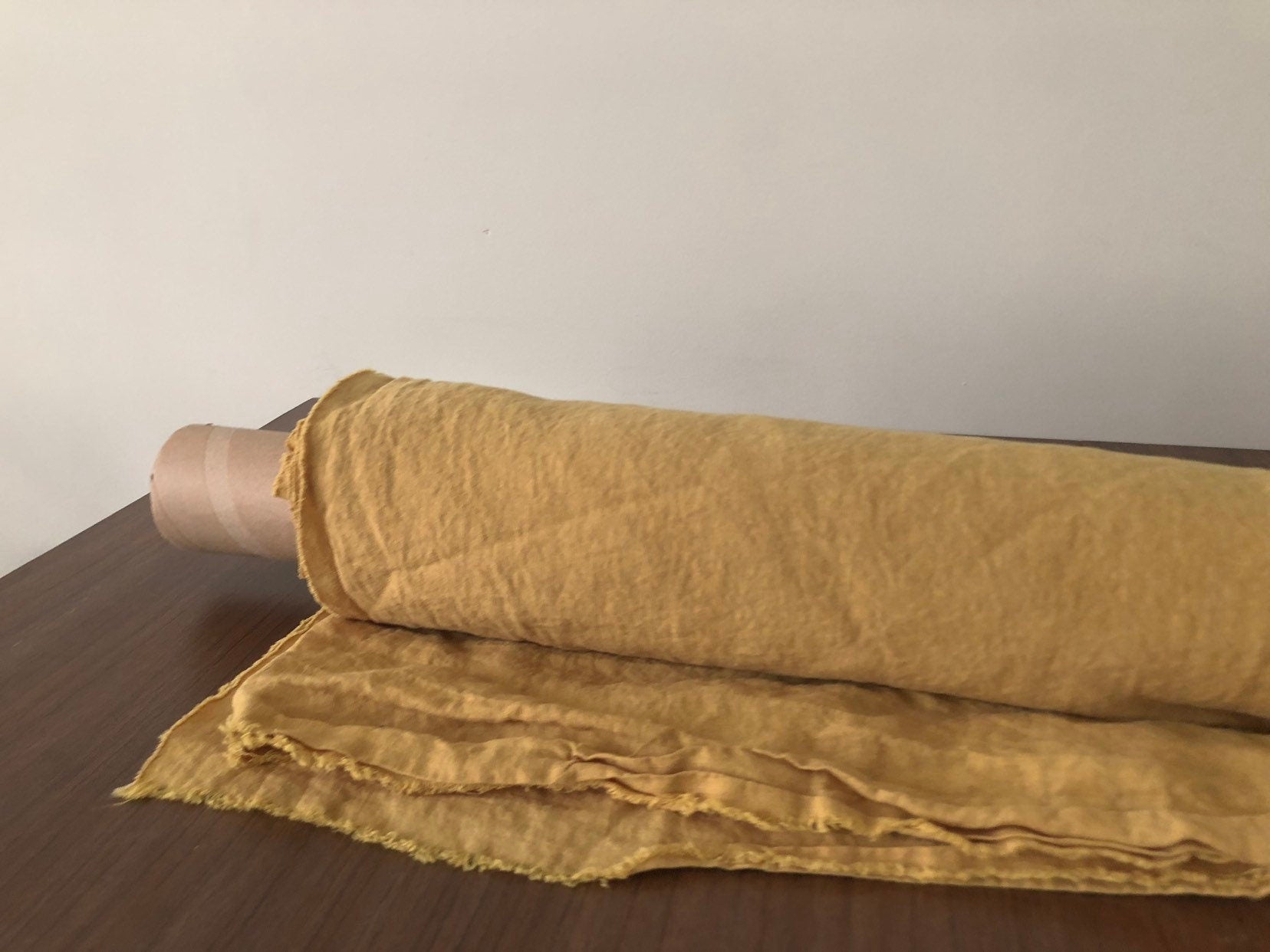 Extra Wide Soft Mustard Linen Fabric: 100% Natural, 250cm Width