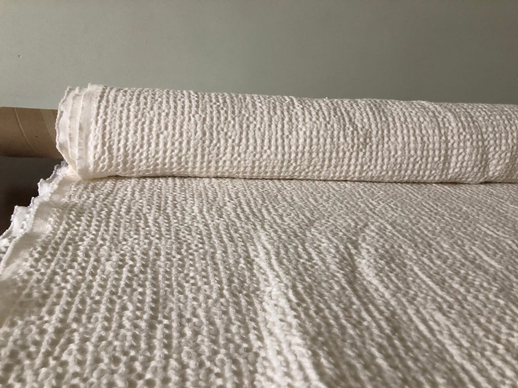 Waffle Linen Cotton Fabric: Natural White, Extra Wide 88"