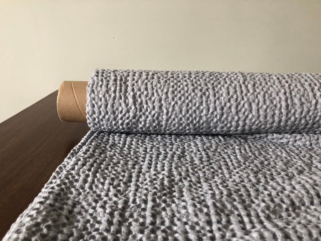 Waffle Linen Cotton Fabric: 88" Extra Wide Silver Blue BGO137