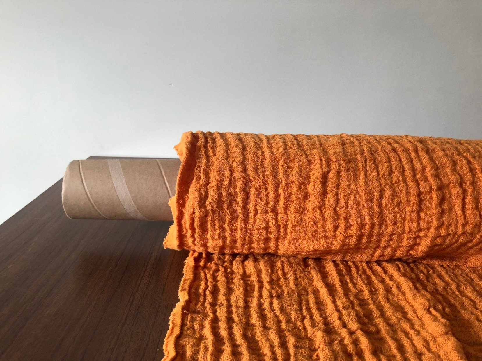 Orange Linen Fabric: Lightweight Softened Linen, 140cm Wide