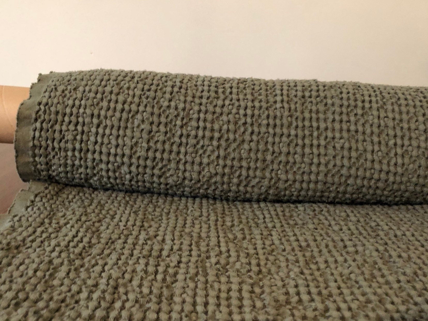 Cedar Green Waffle Linen Cotton Fabric: Extra Wide 88", BGO137