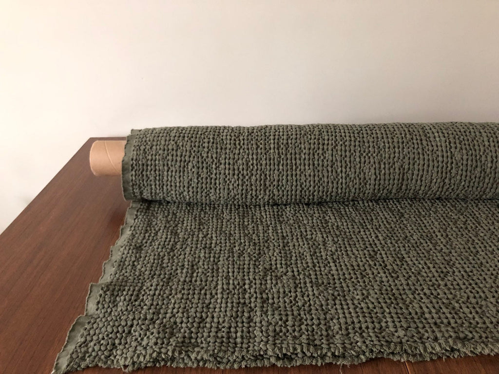 Cedar Green Waffle Linen Cotton Fabric: Extra Wide 88", BGO137