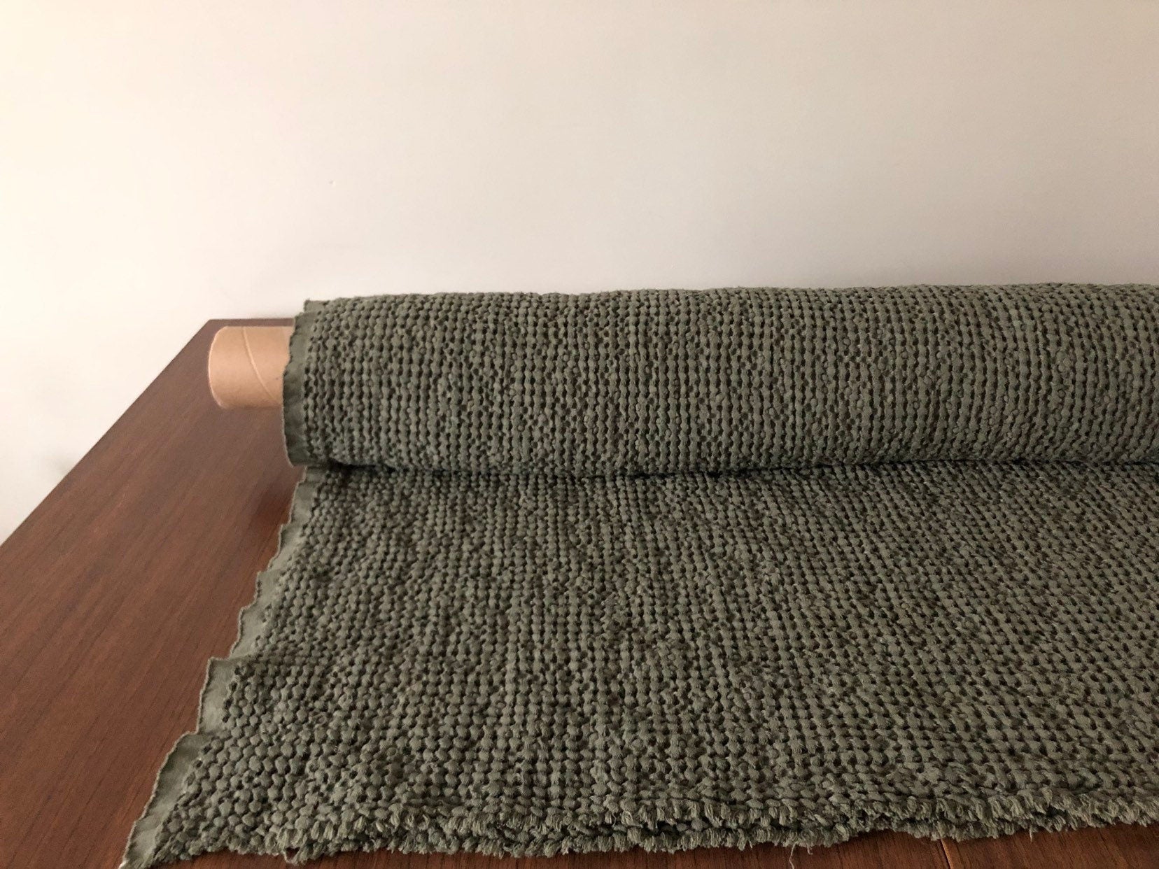 Cedar Green Waffle Linen Cotton Fabric: Extra Wide 88", BGO137