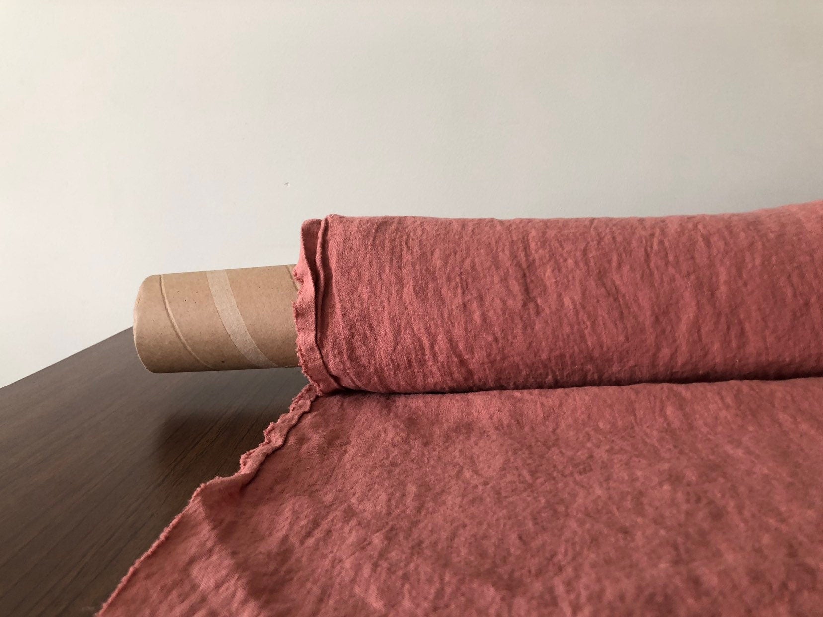 Extra Wide Soft Coral Linen Fabric: 100% Natural, 250cm Width