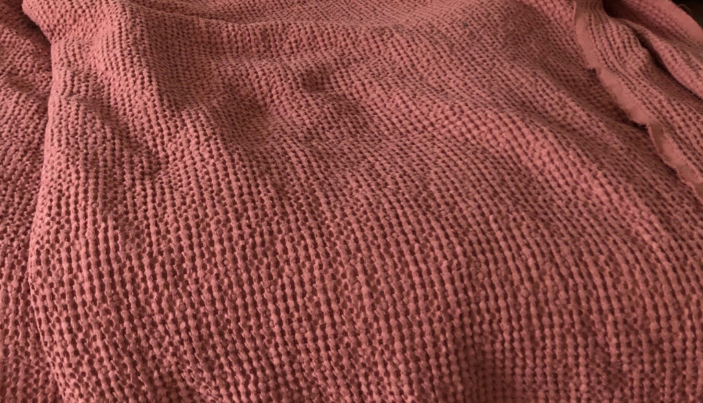 Coral Waffle Fabric: 94" Extra Wide Linen Cotton Blend