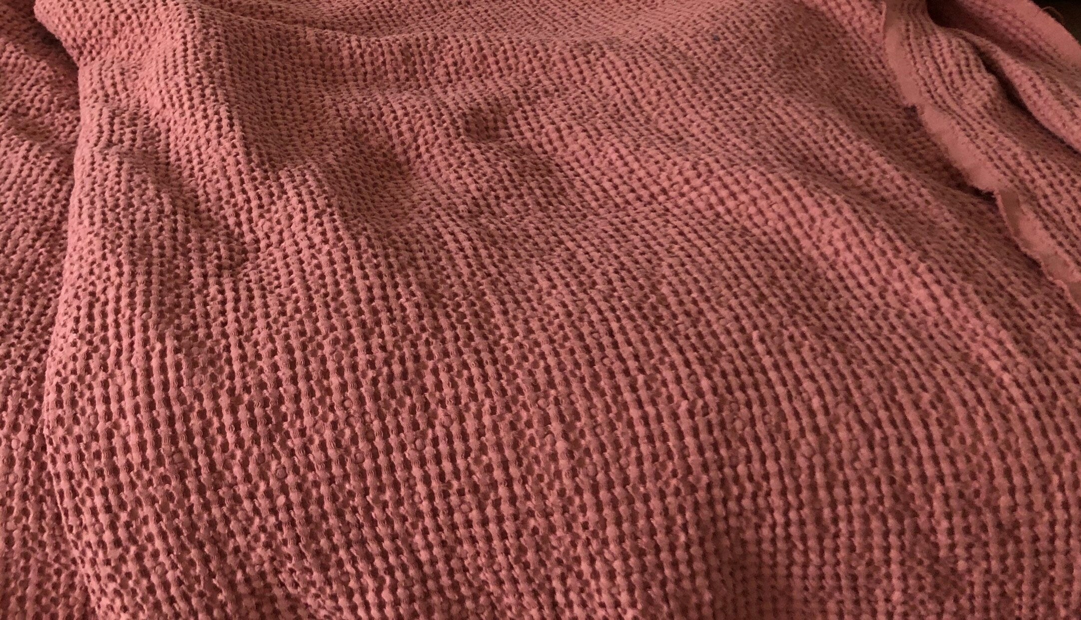 Coral Waffle Fabric: 94" Extra Wide Linen Cotton Blend