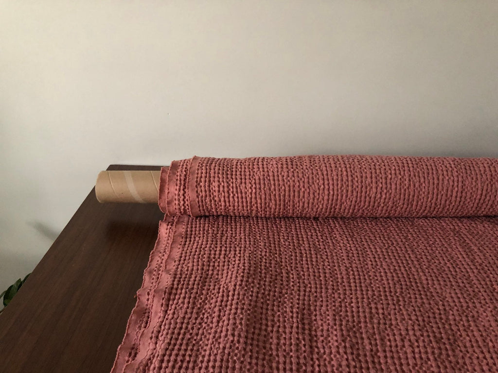 Coral Waffle Fabric: 94" Extra Wide Linen Cotton Blend
