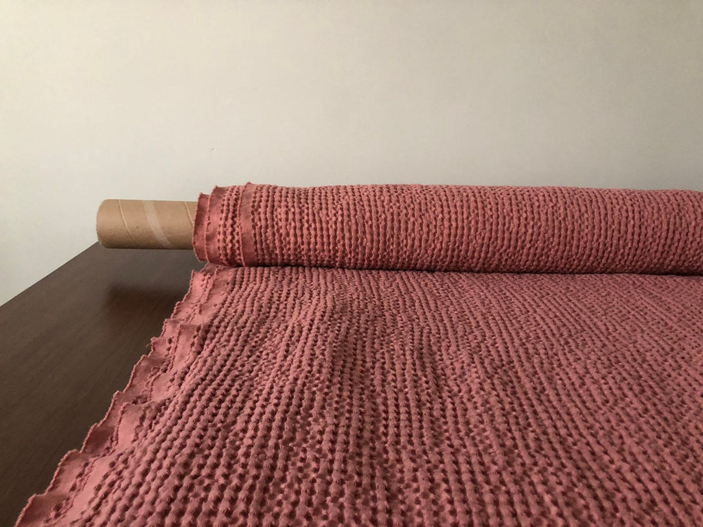 Coral Waffle Fabric: 94" Extra Wide Linen Cotton Blend