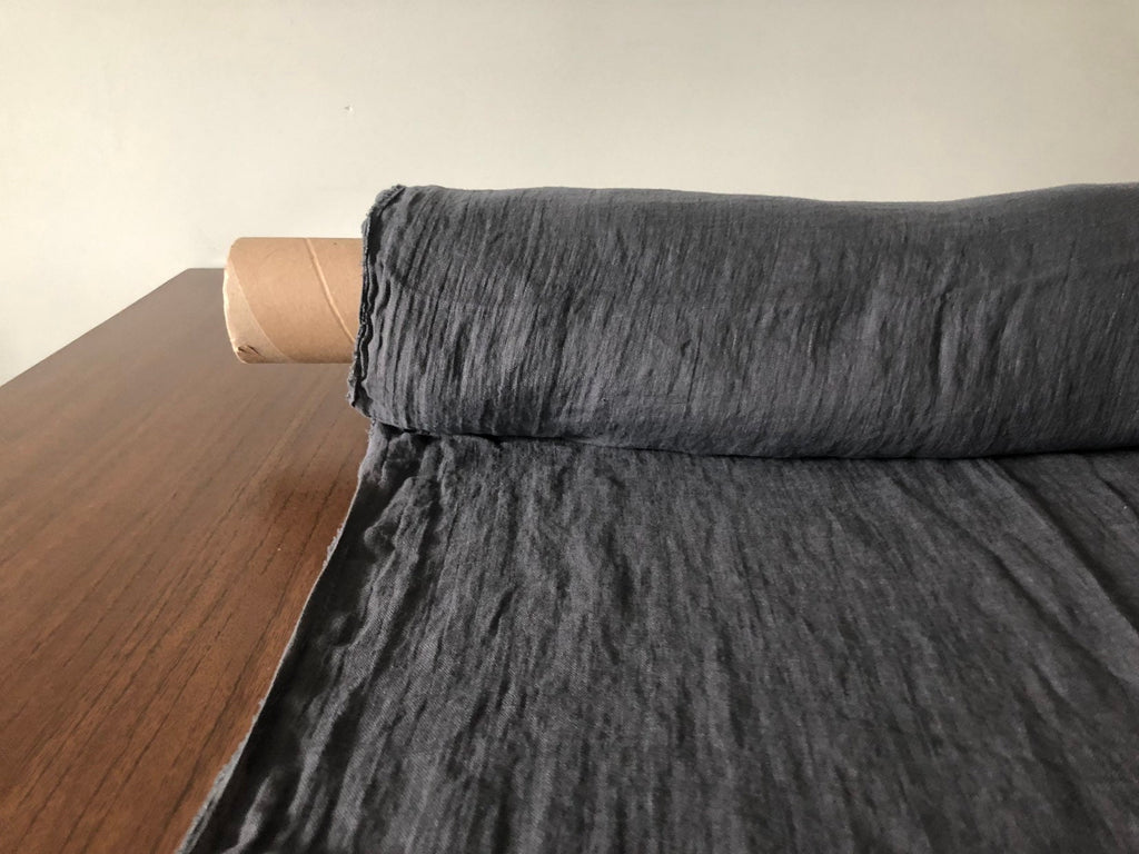 Dark Grey Linen Fabric: 100% Natural, Softened (90 g/150 cm)