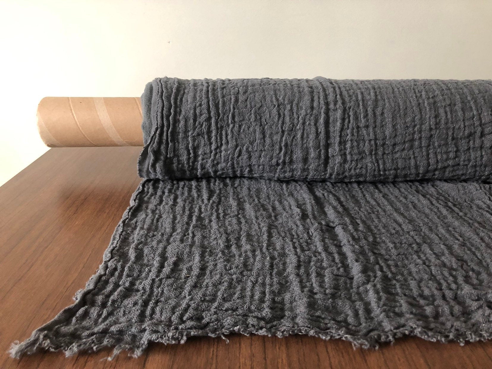Dark Grey Softened Linen Fabric: 100% Natural, 140cm Wide