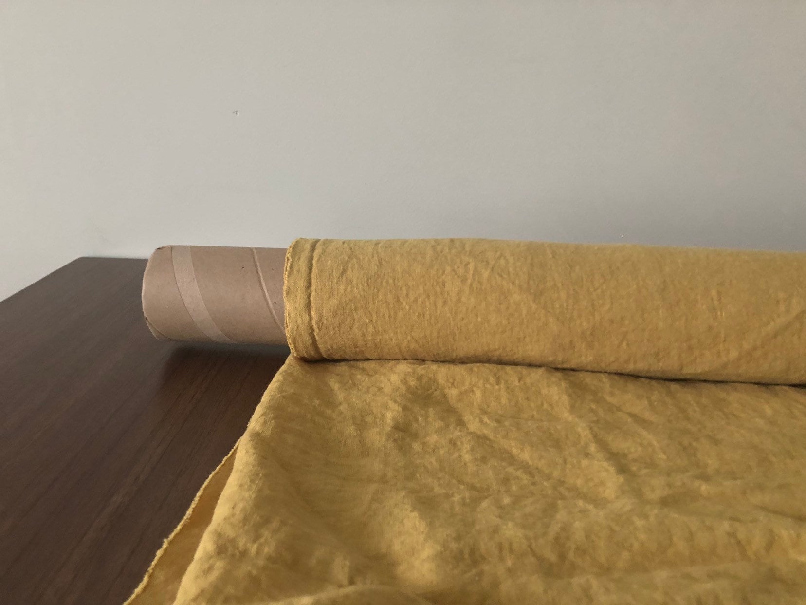 Extra Wide Mustard Linen Fabric: Softened Bedding & Sewing Material