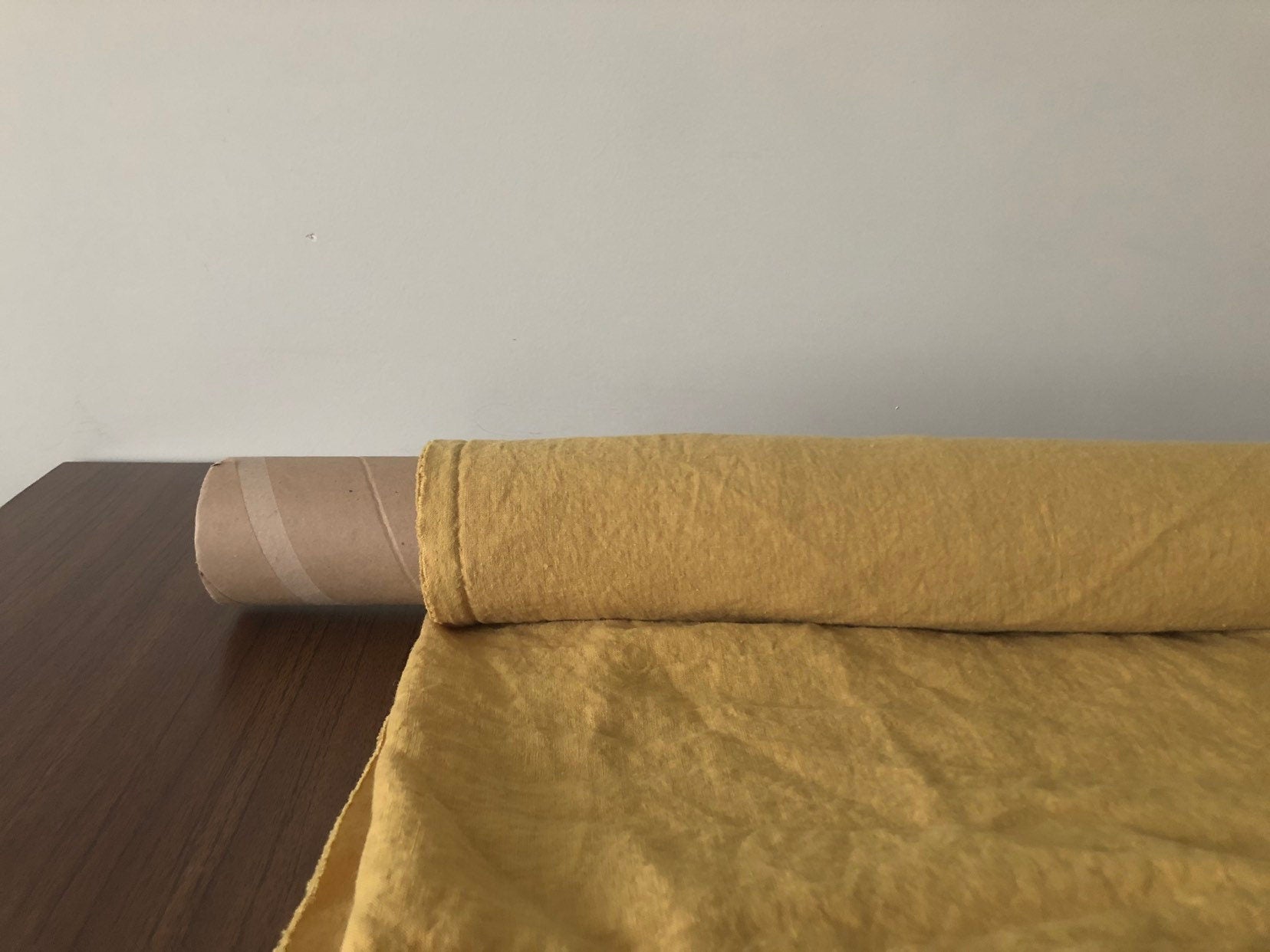 Extra Wide Mustard Linen Fabric: Softened Bedding & Sewing Material