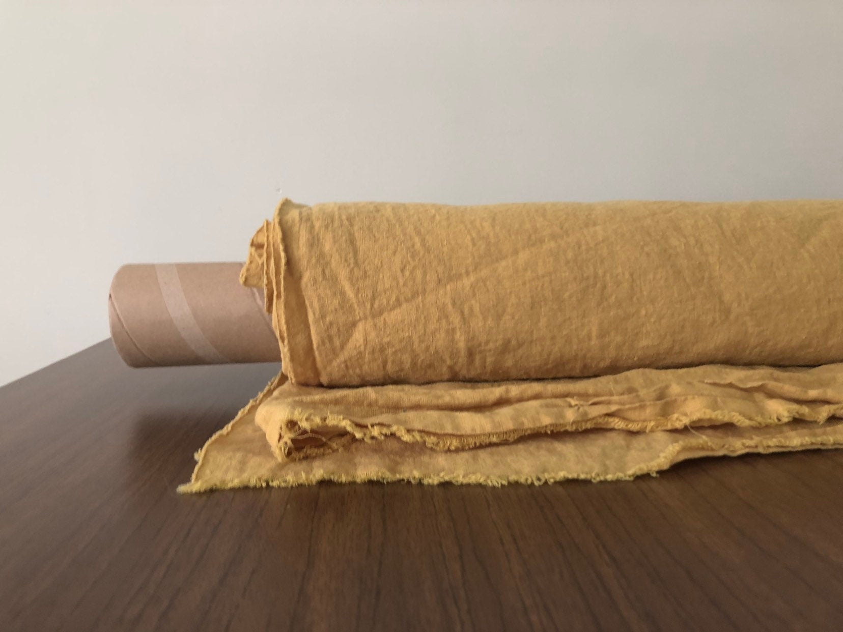 Extra Wide Soft Mustard Linen Fabric: 100% Natural, 250cm Width