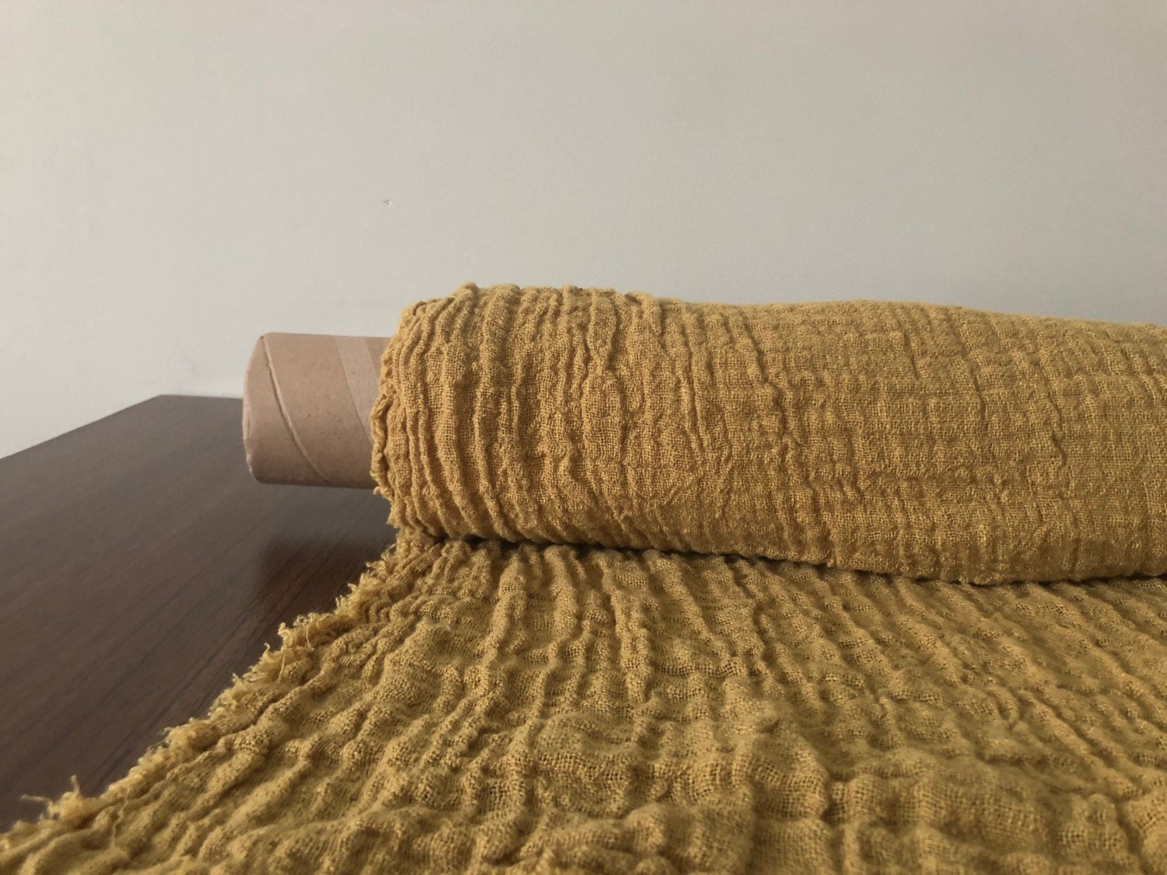 Mustard Linen Fabric: 100% Natural, Softened, 140cm Wide