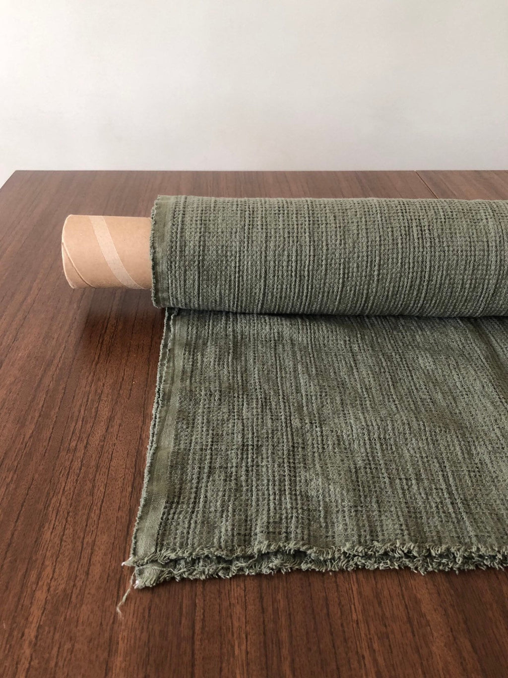 Cedar Green Waffle Linen Cotton Fabric: Bath & Kitchen Towel Material