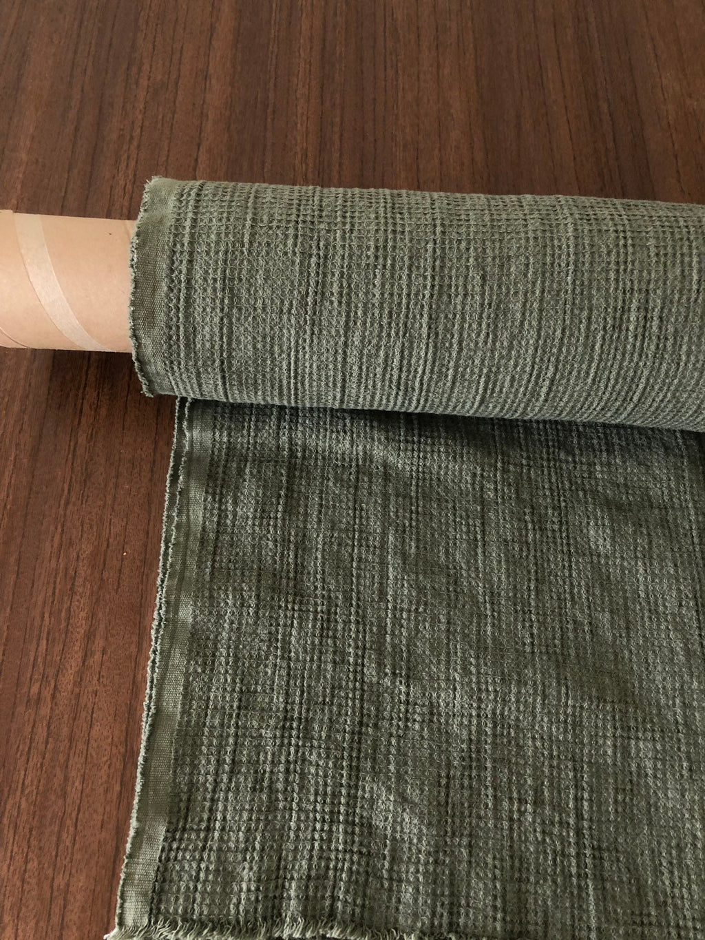 Cedar Green Waffle Linen Cotton Fabric: Bath & Kitchen Towel Material