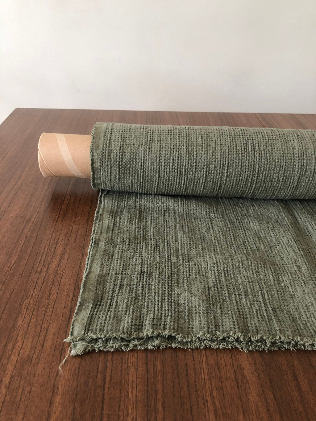 Cedar Green Waffle Linen Cotton Fabric: Bath & Kitchen Towel Material