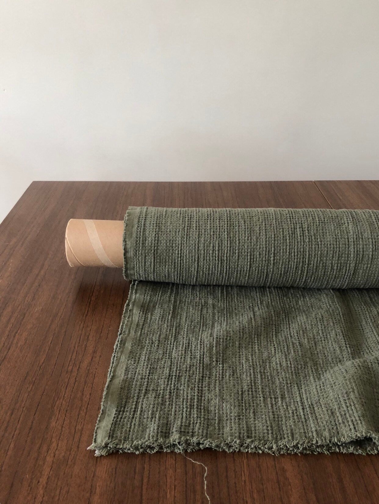 Cedar Green Waffle Linen Cotton Fabric: Bath & Kitchen Towel Material