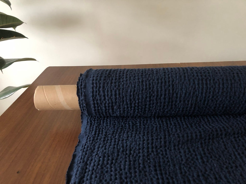 Extra Wide Waffle Linen Cotton Fabric - Dark Night BGO137