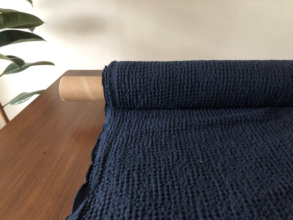 Extra Wide Waffle Linen Cotton Fabric - Dark Night BGO137