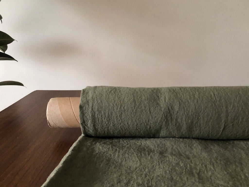 Extra Wide Cedar Green Linen Fabric: Softened 100% Natural (99" Width)