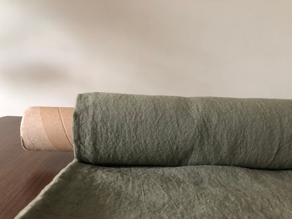 Extra Wide Cedar Green Linen Fabric: Softened 100% Natural (99" Width)
