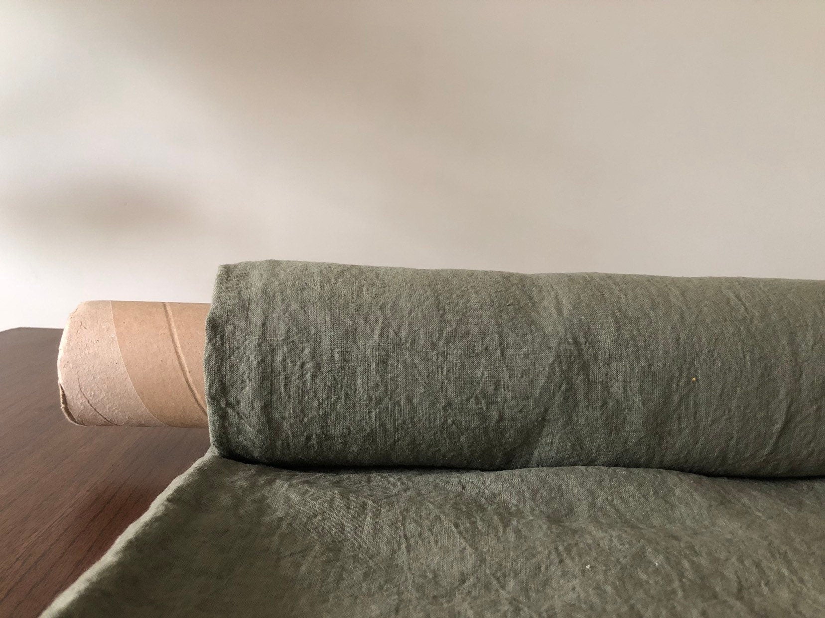 Extra Wide Cedar Green Linen Fabric: Softened 100% Natural (99" Width)