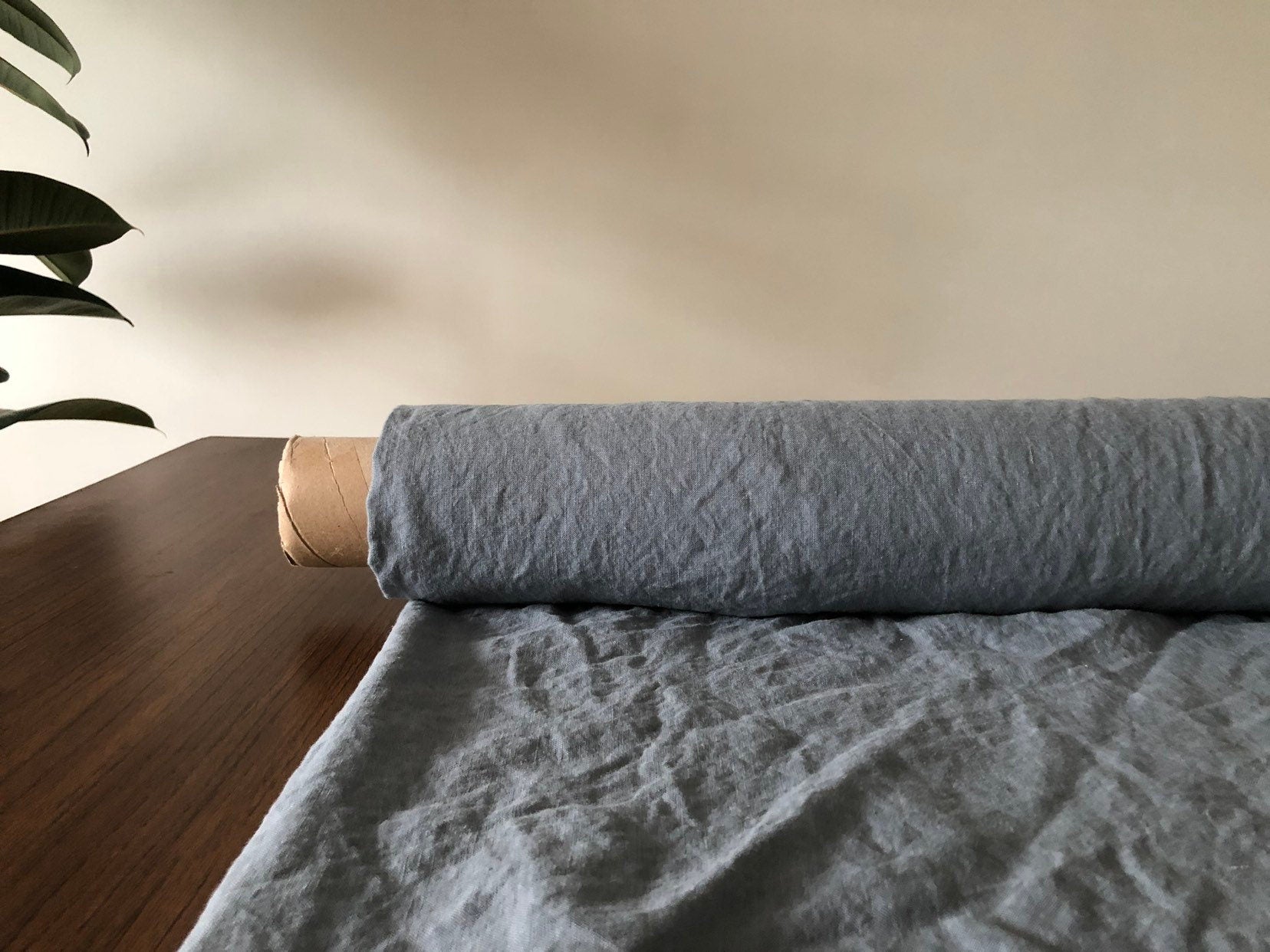 Extra Wide Linen Fabric: Dolphin Blue, 195 g/m, 250cm Wide