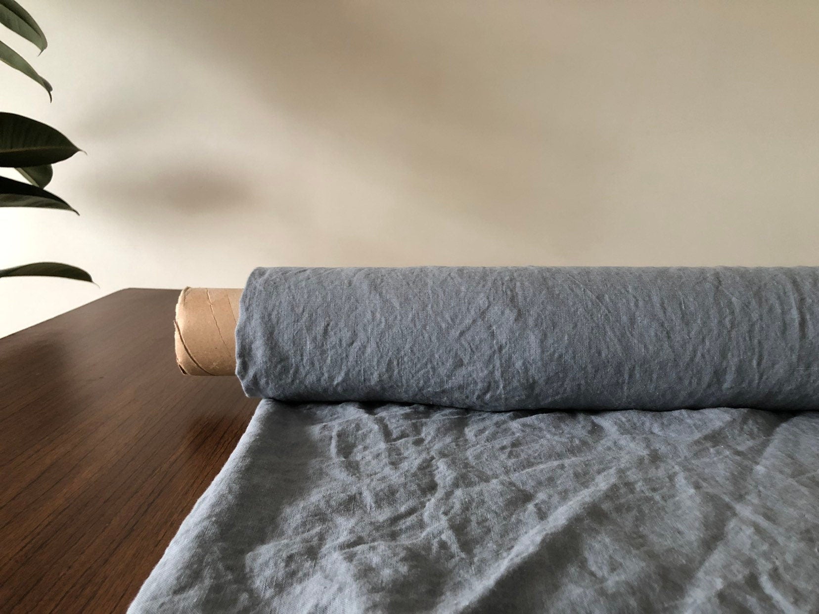 Extra Wide Linen Fabric: Dolphin Blue, 195 g/m, 250cm Wide