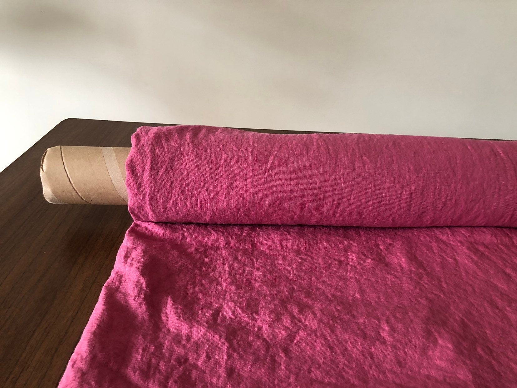 Extra Wide Magenta Linen Fabric: 100% Natural, 250cm Width