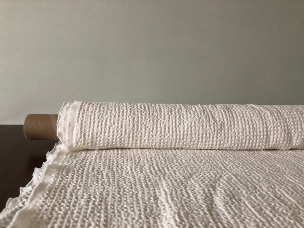Waffle Linen Cotton Fabric: Natural White, Extra Wide 88"