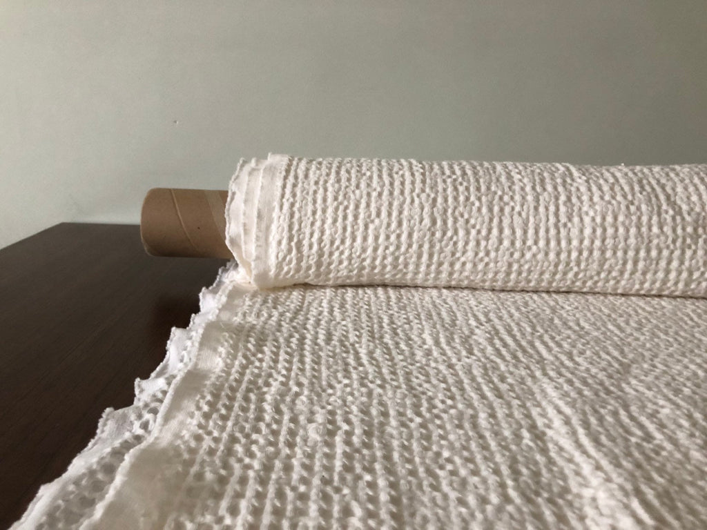 Waffle Linen Cotton Fabric: Natural White, Extra Wide 88"
