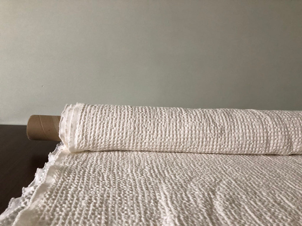 Waffle Linen Cotton Fabric: Natural White, Extra Wide 88"