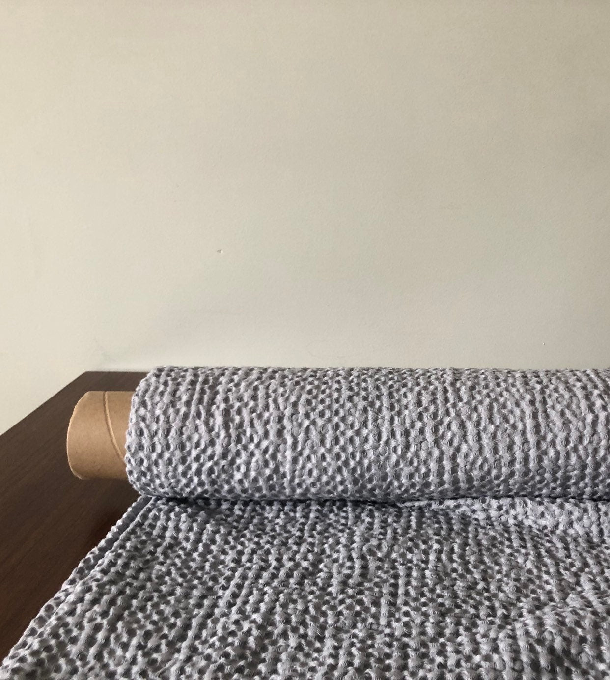Waffle Linen Cotton Fabric: 88" Extra Wide Silver Blue BGO137