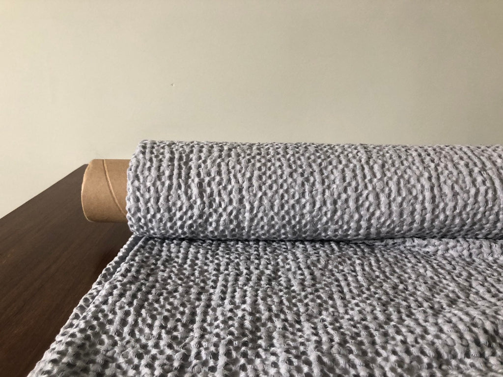 Waffle Linen Cotton Fabric: 88" Extra Wide Silver Blue BGO137