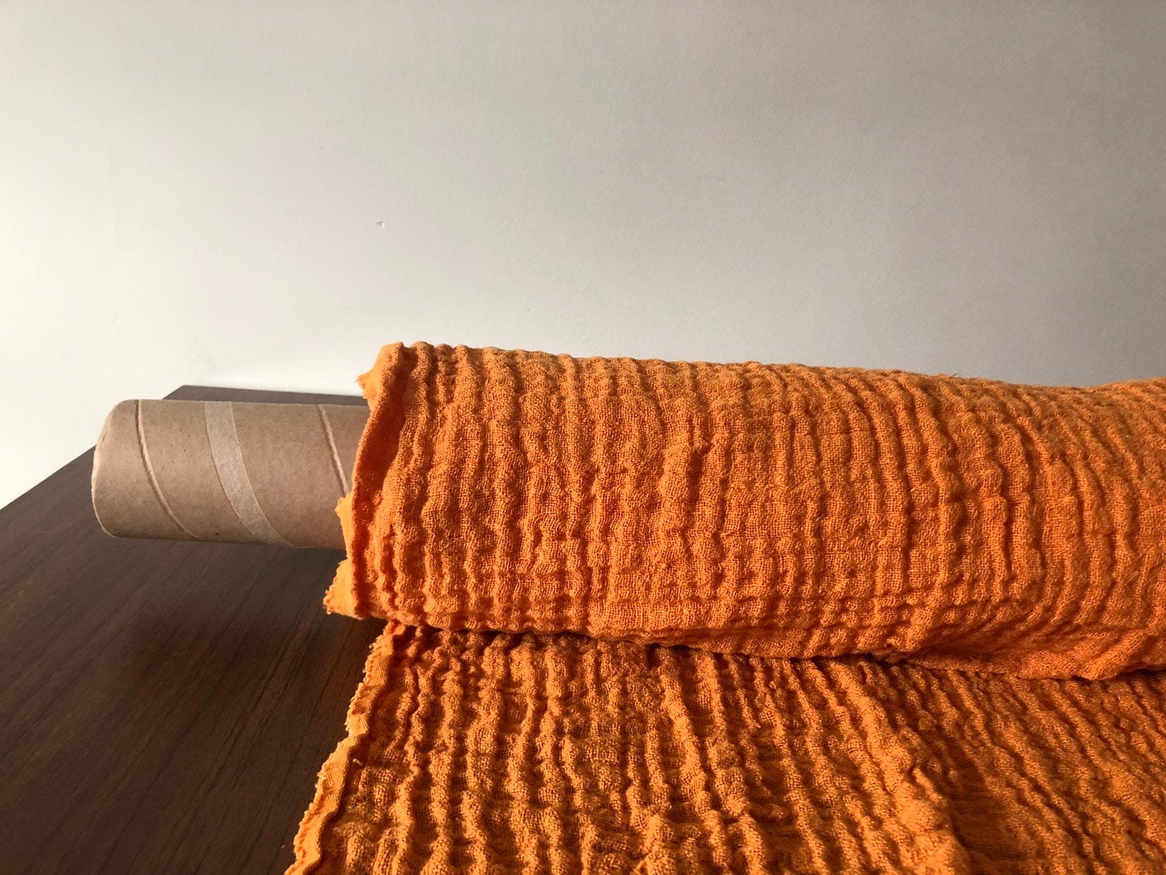 Orange Linen Fabric: Lightweight Softened Linen, 140cm Wide