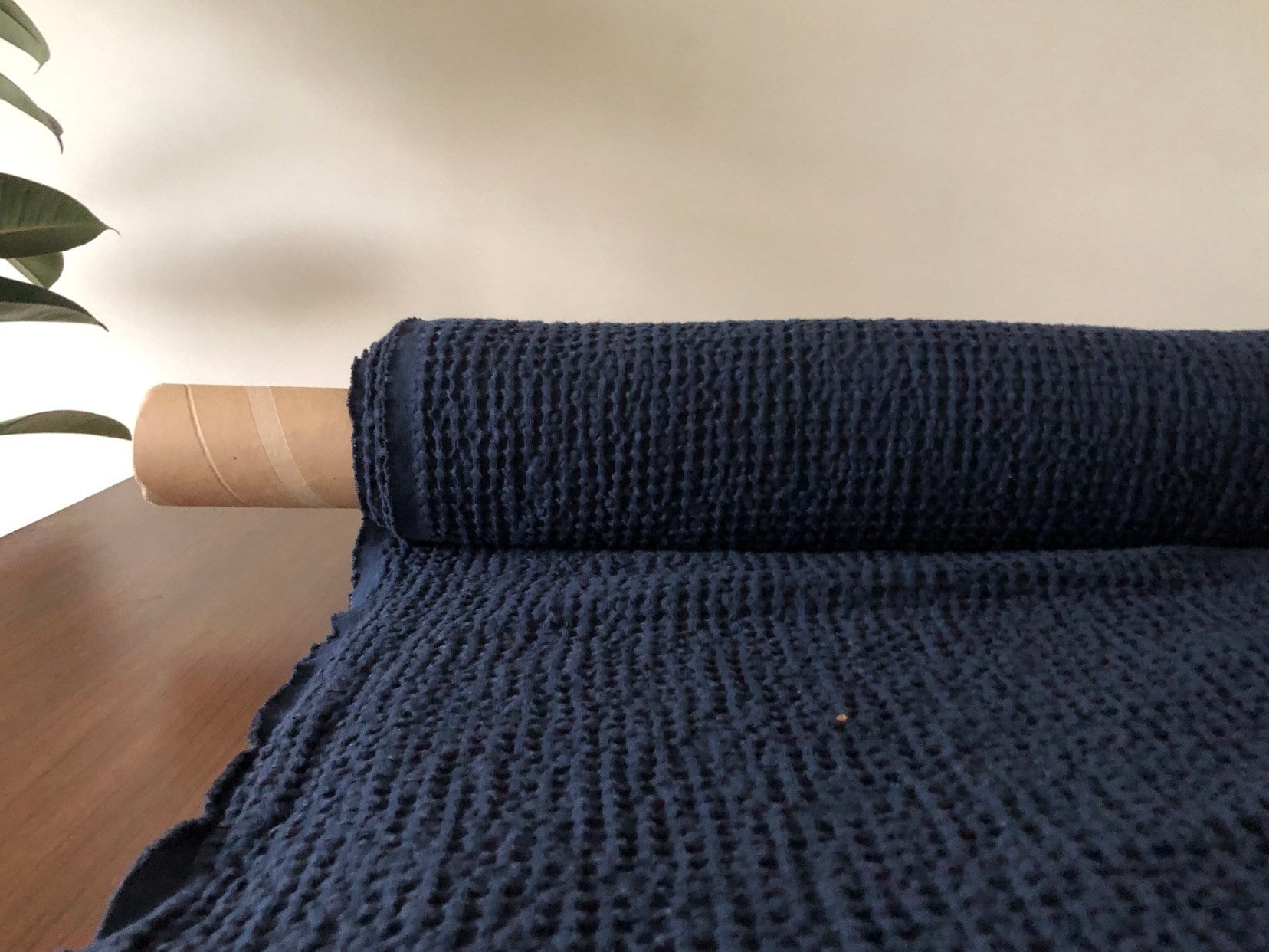 Extra Wide Waffle Linen Cotton Fabric - Dark Night BGO137
