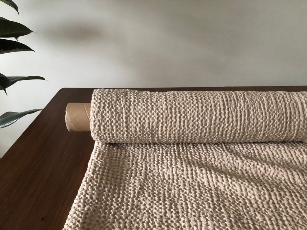 Extra Wide Waffle Linen Cotton Fabric: Creamy Natural Weave