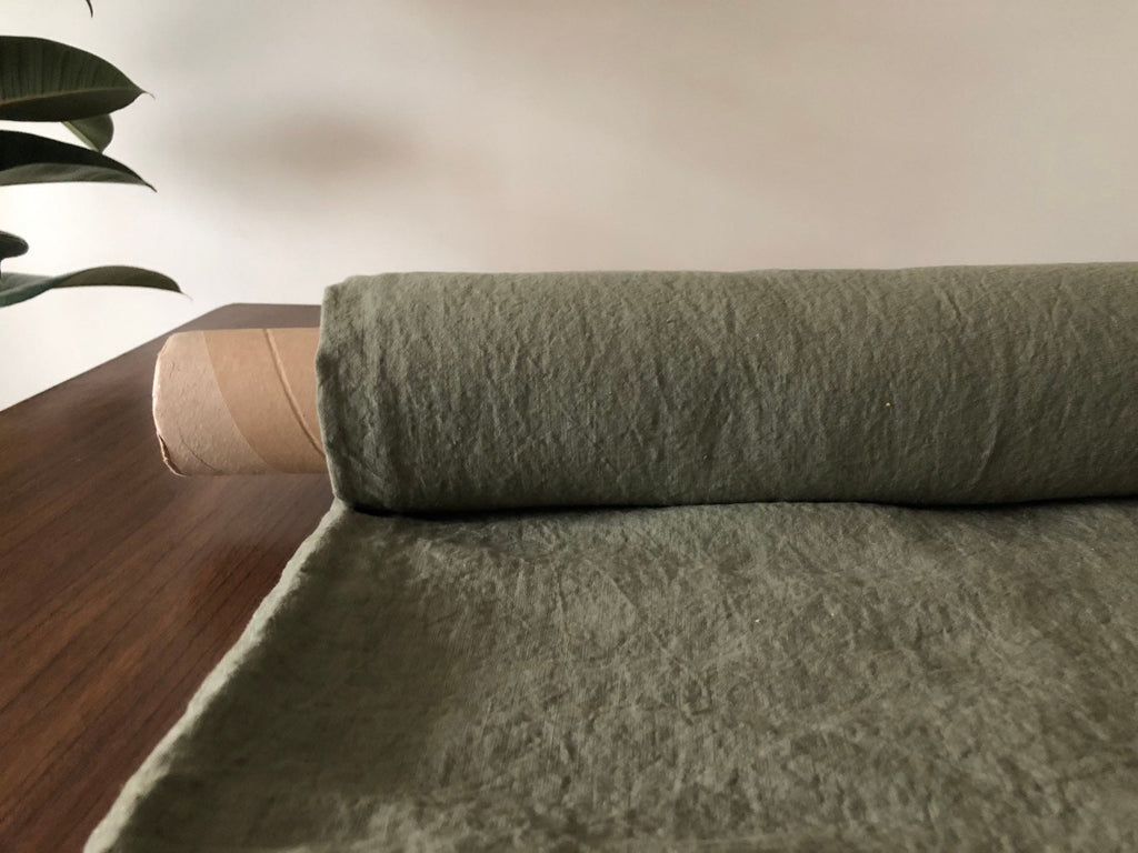 Extra Wide Cedar Green Linen Fabric: Softened 100% Natural (99" Width)