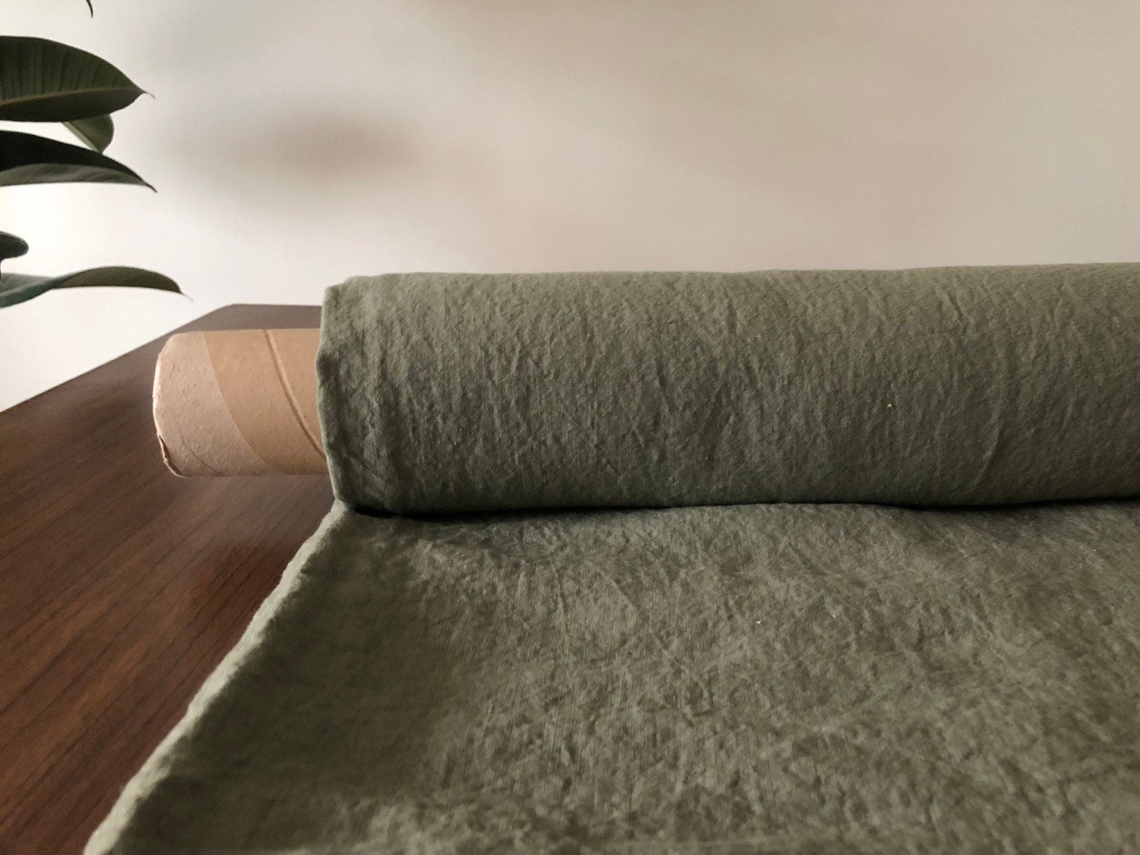 Extra Wide Cedar Green Linen Fabric: Softened 100% Natural (99" Width)