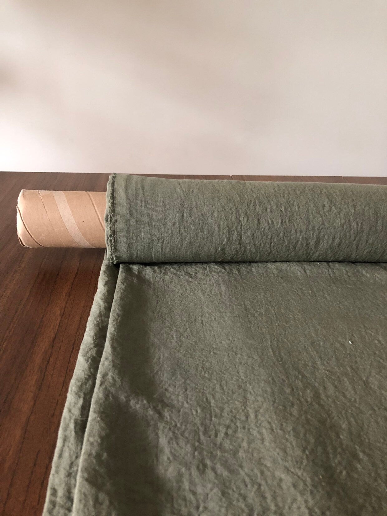 Extra Wide Cedar Green Linen Fabric: Softened Bedding & Sewing Material