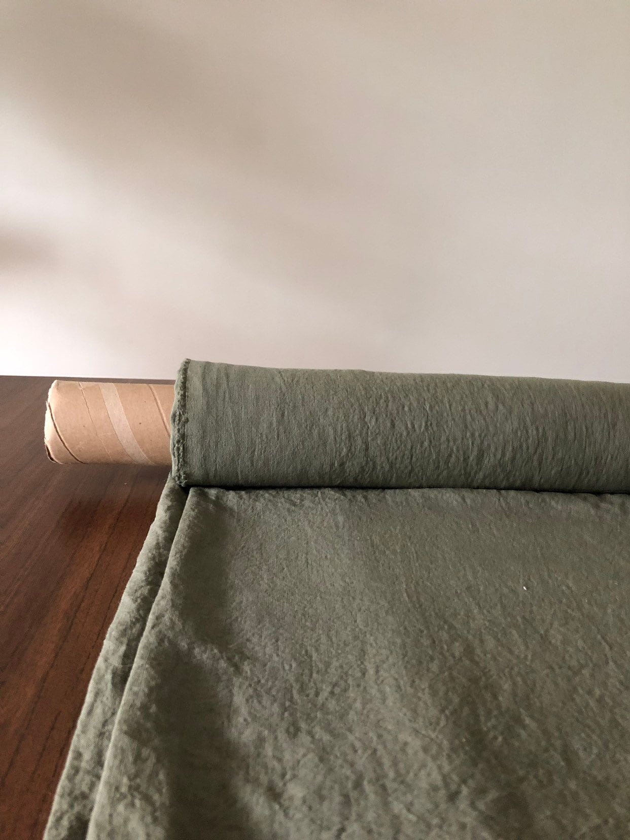 Extra Wide Cedar Green Linen Fabric: Softened Bedding & Sewing Material