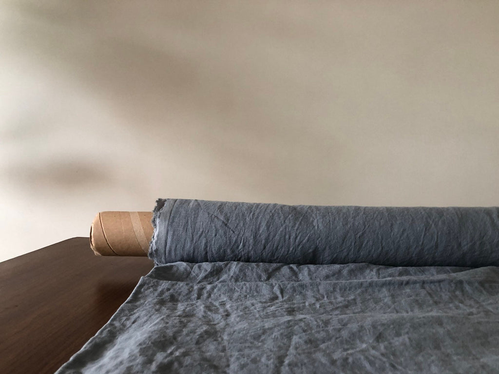 Extra Wide Linen Fabric: Soft Dolphin Blue, 250cm Width