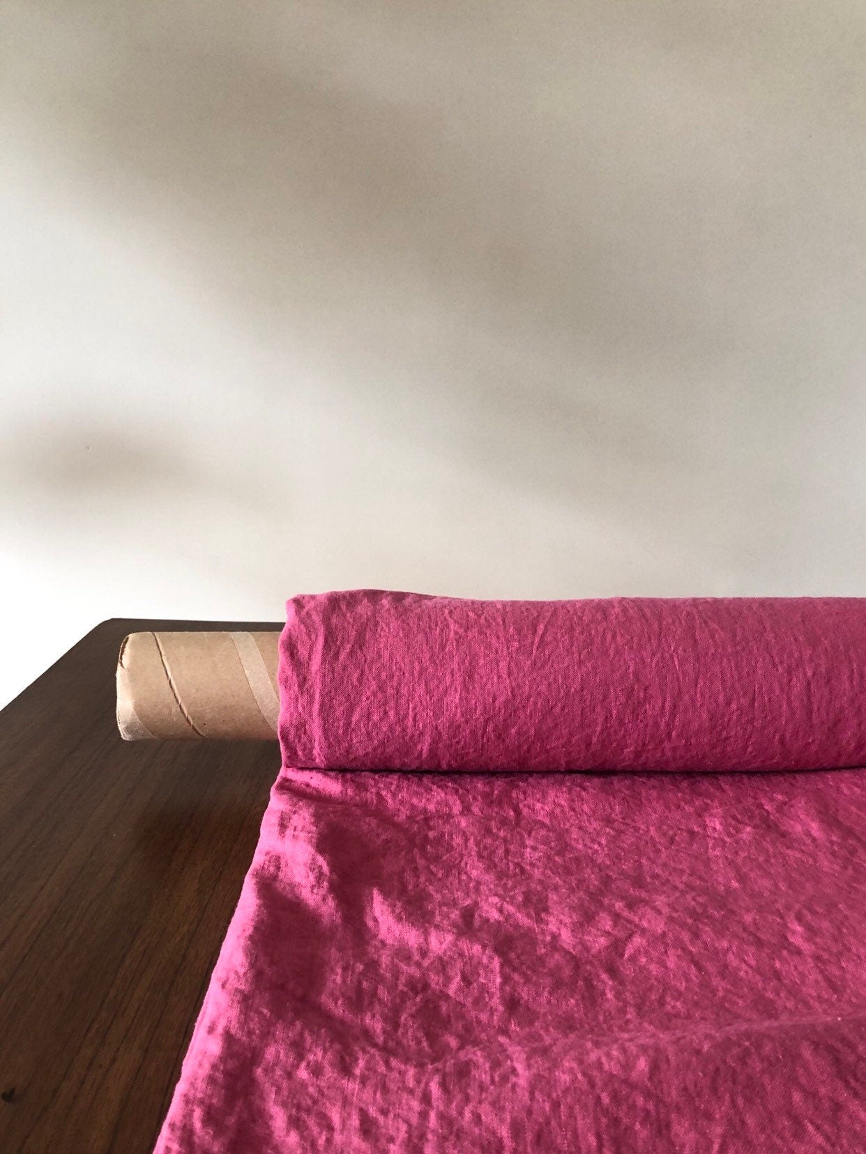 Extra Wide Magenta Linen Fabric: 100% Natural, 250cm Width
